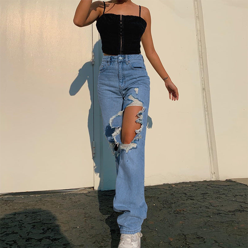 Loose Personality Ripped Straight Casual Pants Jeans