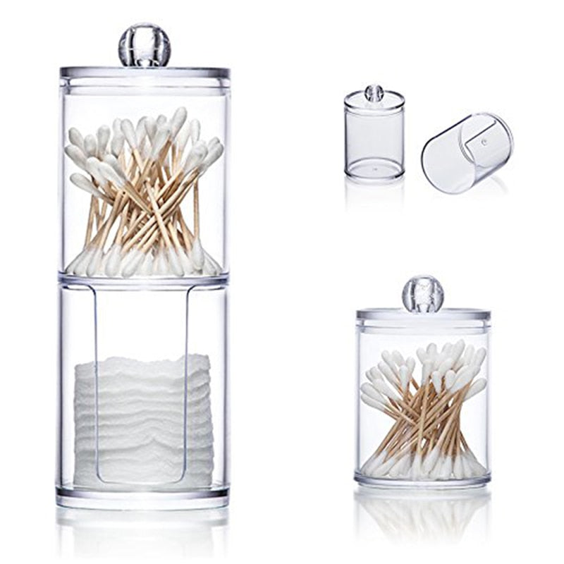 Storage Box Acrylic Multifunctional Round Qtip and Box Container Cosmetic Makeup Cotton Pad Organizer