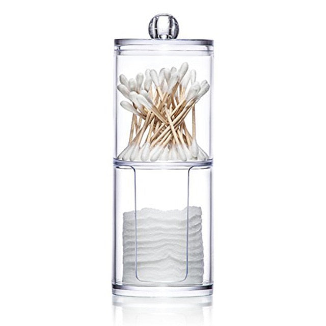 Storage Box Acrylic Multifunctional Round Qtip and Box Container Cosmetic Makeup Cotton Pad Organizer