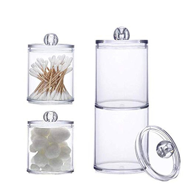 Storage Box Acrylic Multifunctional Round Qtip and Box Container Cosmetic Makeup Cotton Pad Organizer